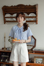 Whimsical Blue Stripe Bow-Tie Button-Down Blouse - Masion Chérie