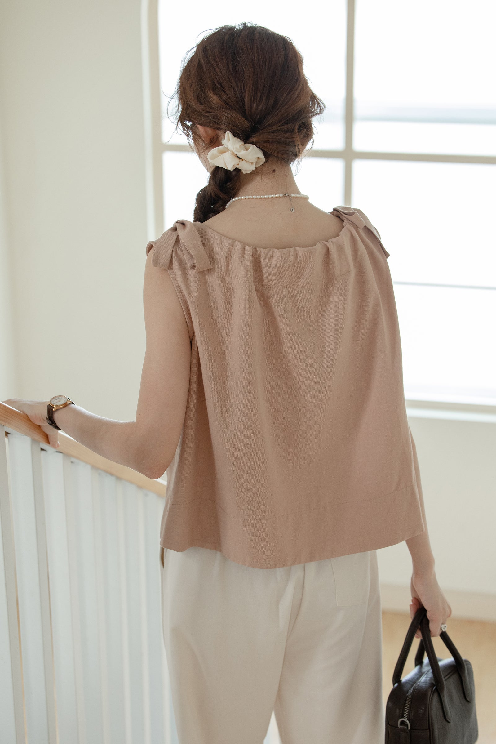 Soft Blush Tie-Shoulder Sleeveless Top - Masion Chérie