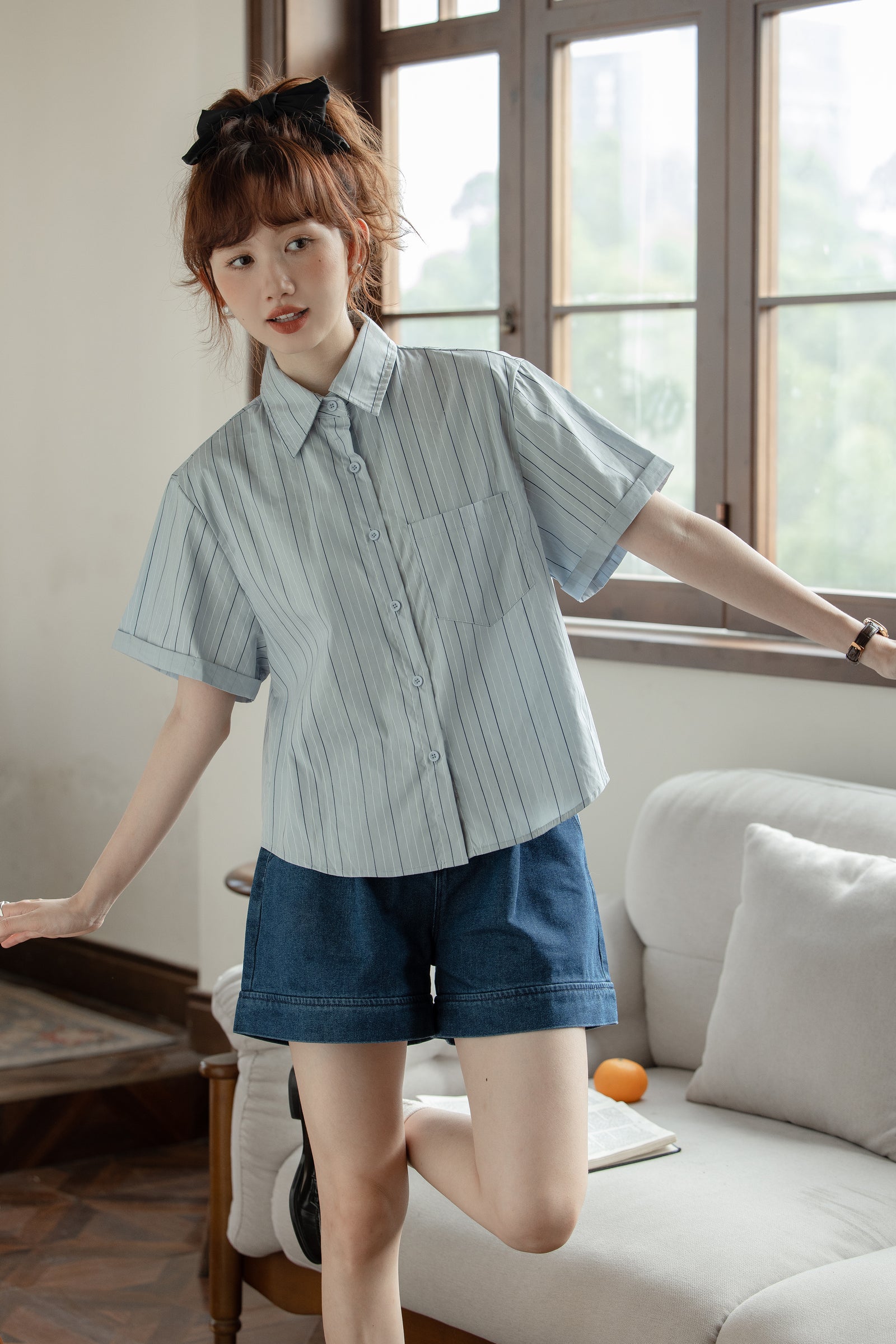 Casual Striped Button-Down Short Sleeve Shirt - Masion Chérie