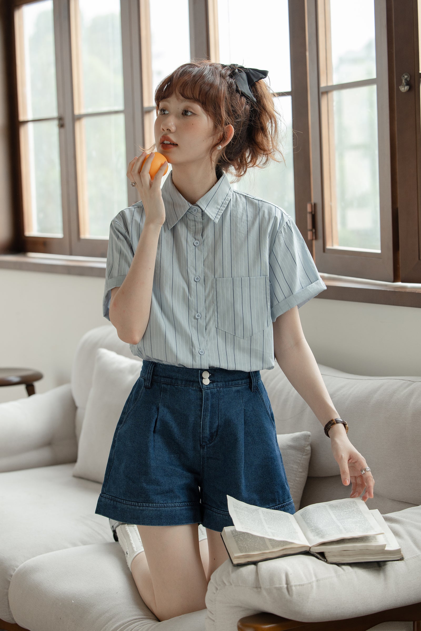 Casual Striped Button-Down Short Sleeve Shirt - Masion Chérie