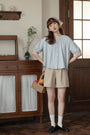 Casual Light Blue Button-Up Puff Sleeve Blouse - Masion Chérie