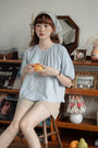 Casual Light Blue Button-Up Puff Sleeve Blouse - Masion Chérie