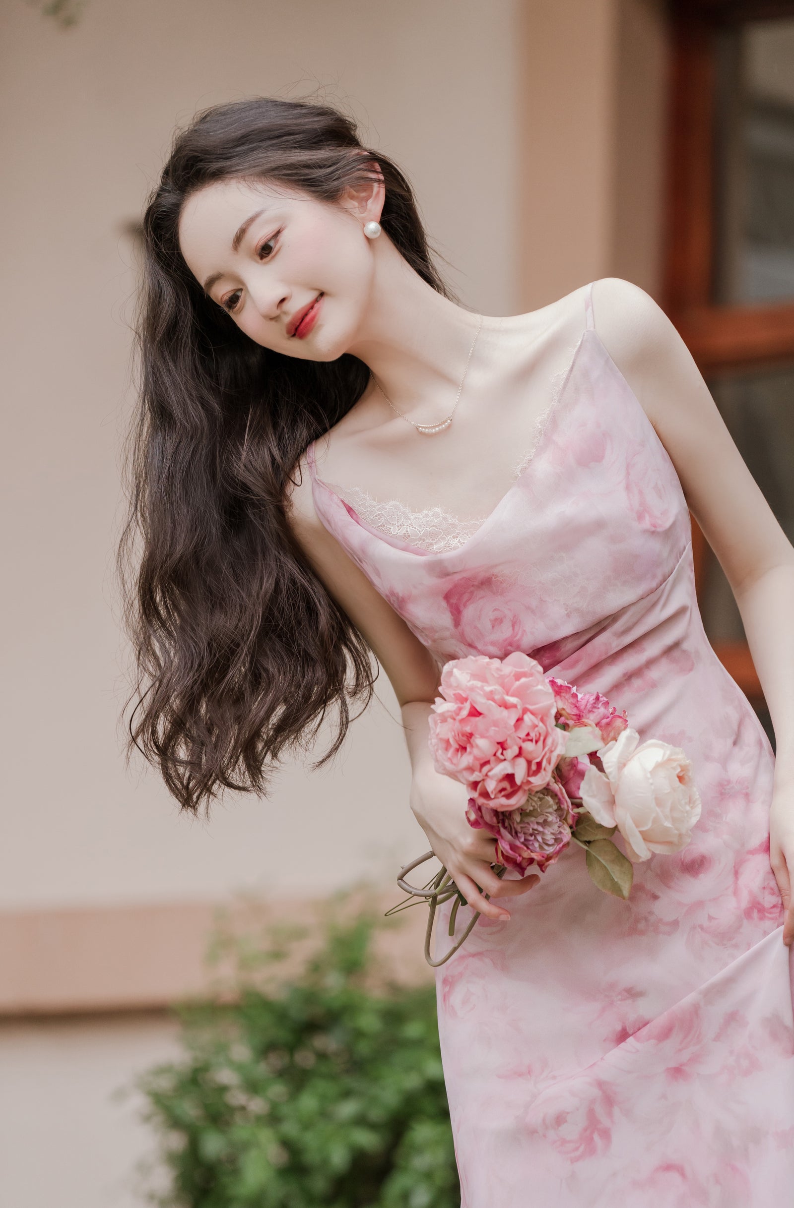 Elegant Pink Floral Mesh Maxi Dress - Masion Chérie