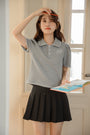 Chic Gray Knit Polo Collared Shirt - Masion Chérie