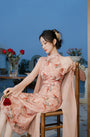 Graceful Floral Halter Neck Modified Cheongsam Dress - Masion Chérie