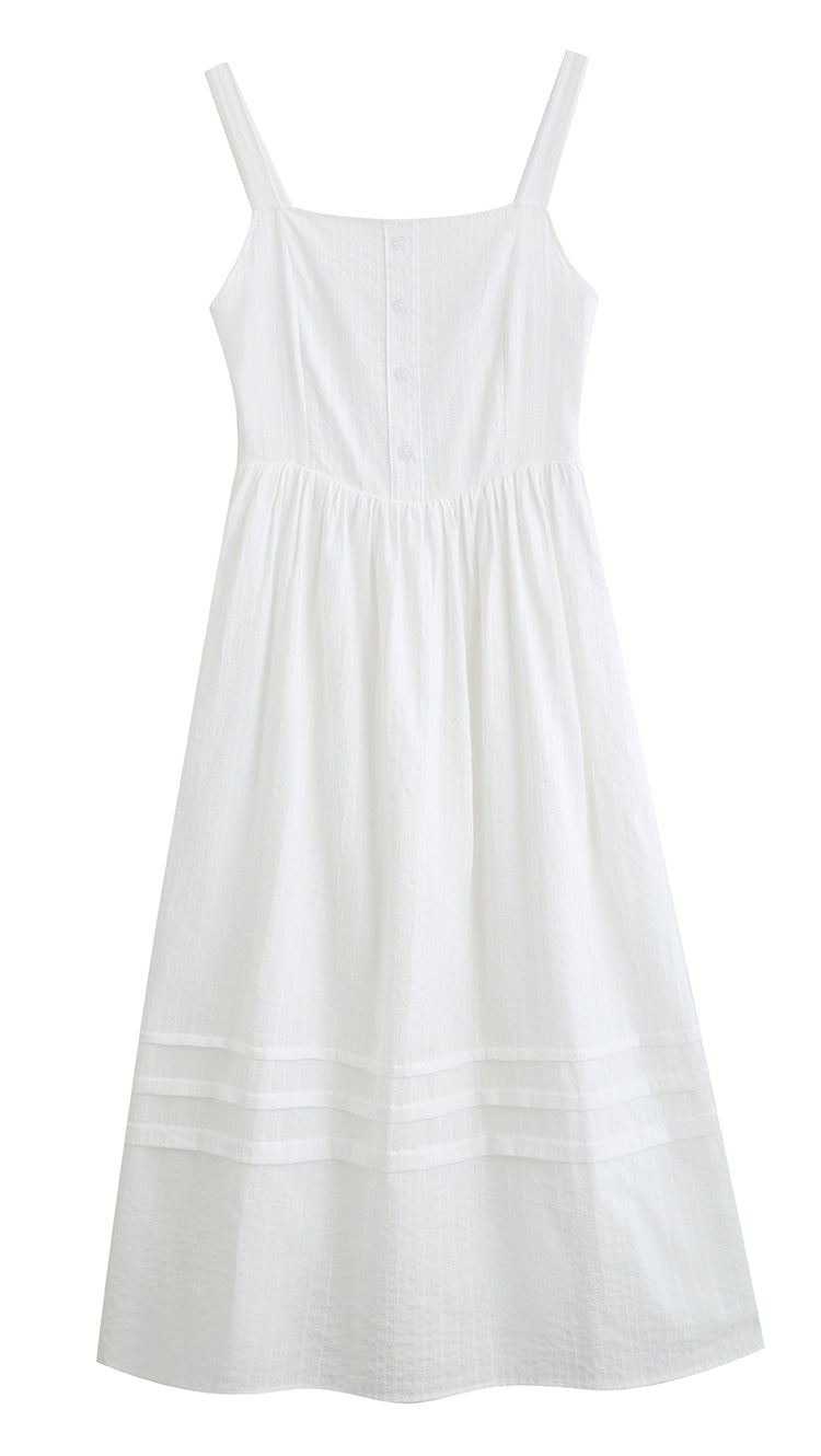 White Spaghetti Strap Button-Front Midi Dress - Masion Chérie