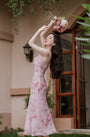 Elegant Pink Floral Mesh Maxi Dress - Masion Chérie