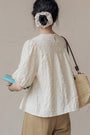 Beige Round Neck Puff Sleeve Blouse - Masion Chérie