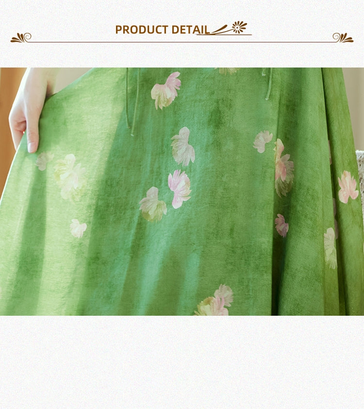 Enchanting Green Floral Print Ruffle Sleeve Midi Dress - Masion Chérie