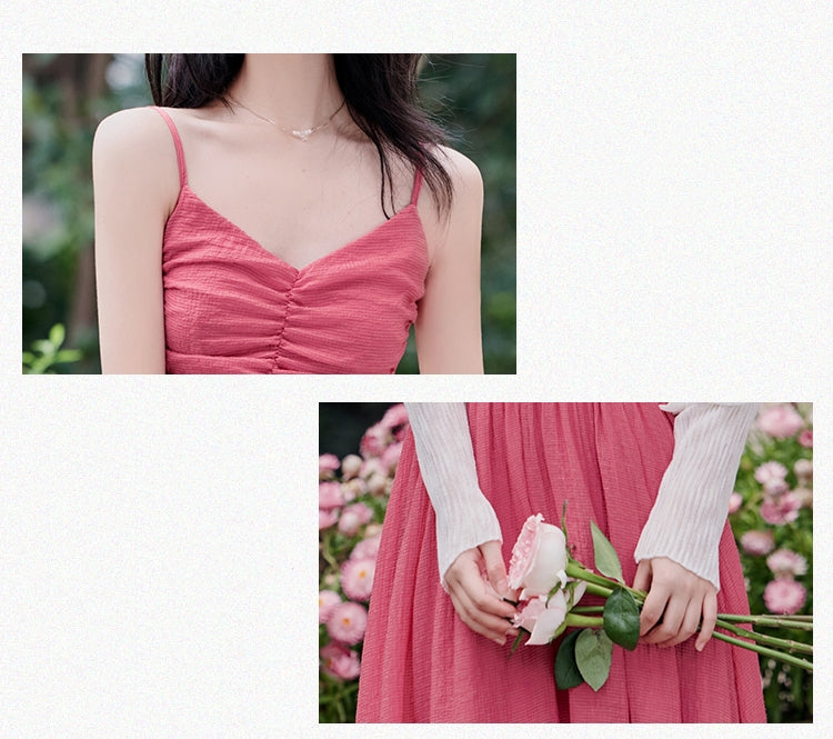 Romantic Raspberry Spaghetti Strap Ruffle Hem Maxi Dress - Masion Chérie