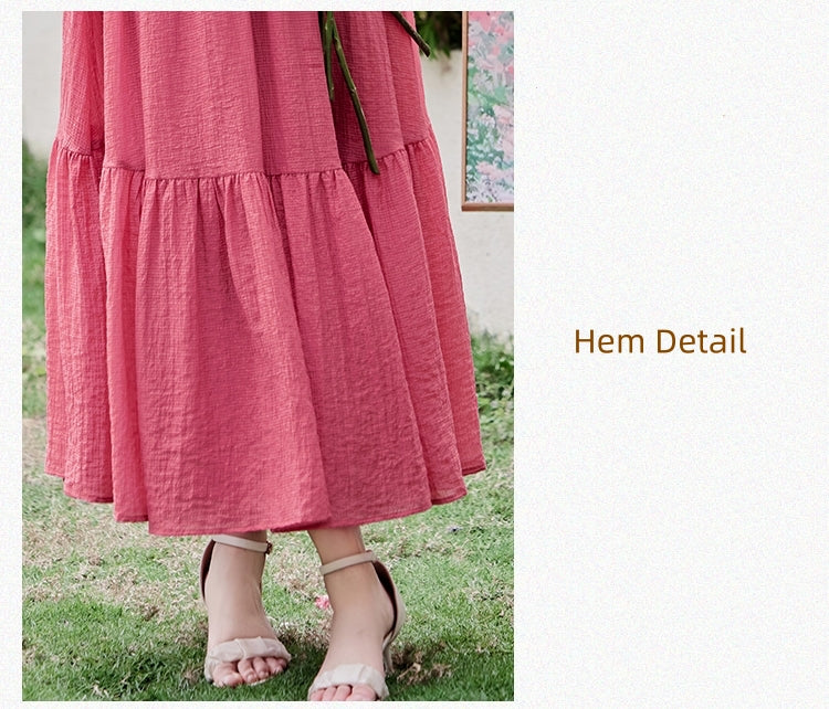 Romantic Raspberry Spaghetti Strap Ruffle Hem Maxi Dress - Masion Chérie