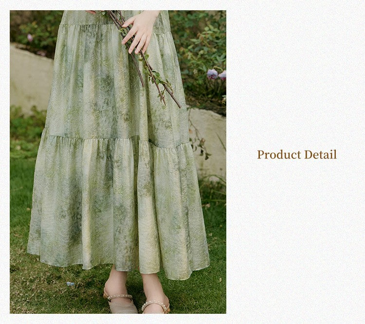 Enchanting Green Floral Halter Neck Tiered Maxi Dress - Masion Chérie