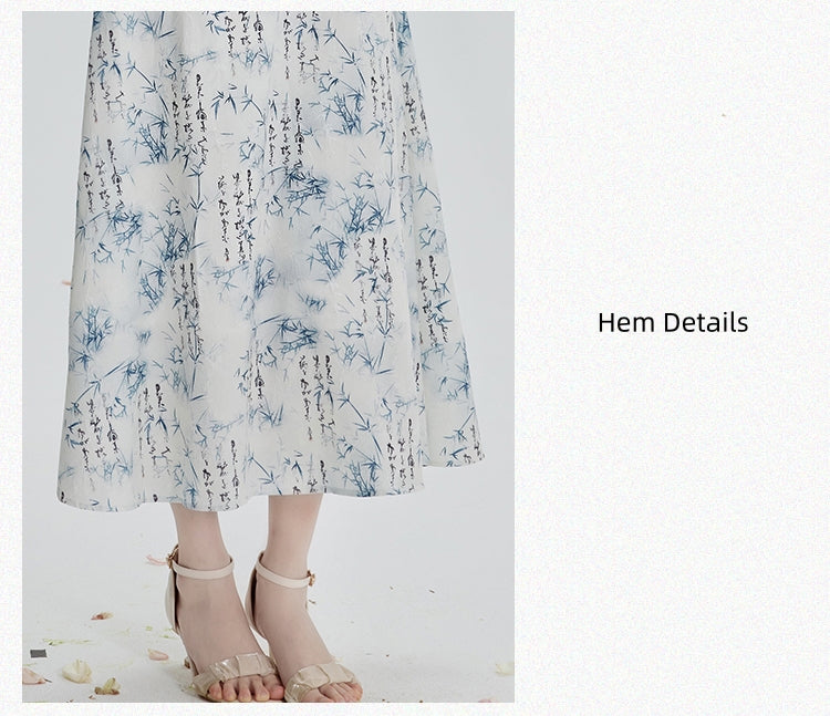 Elegant Blue Floral Spaghetti Strap Midi Dress