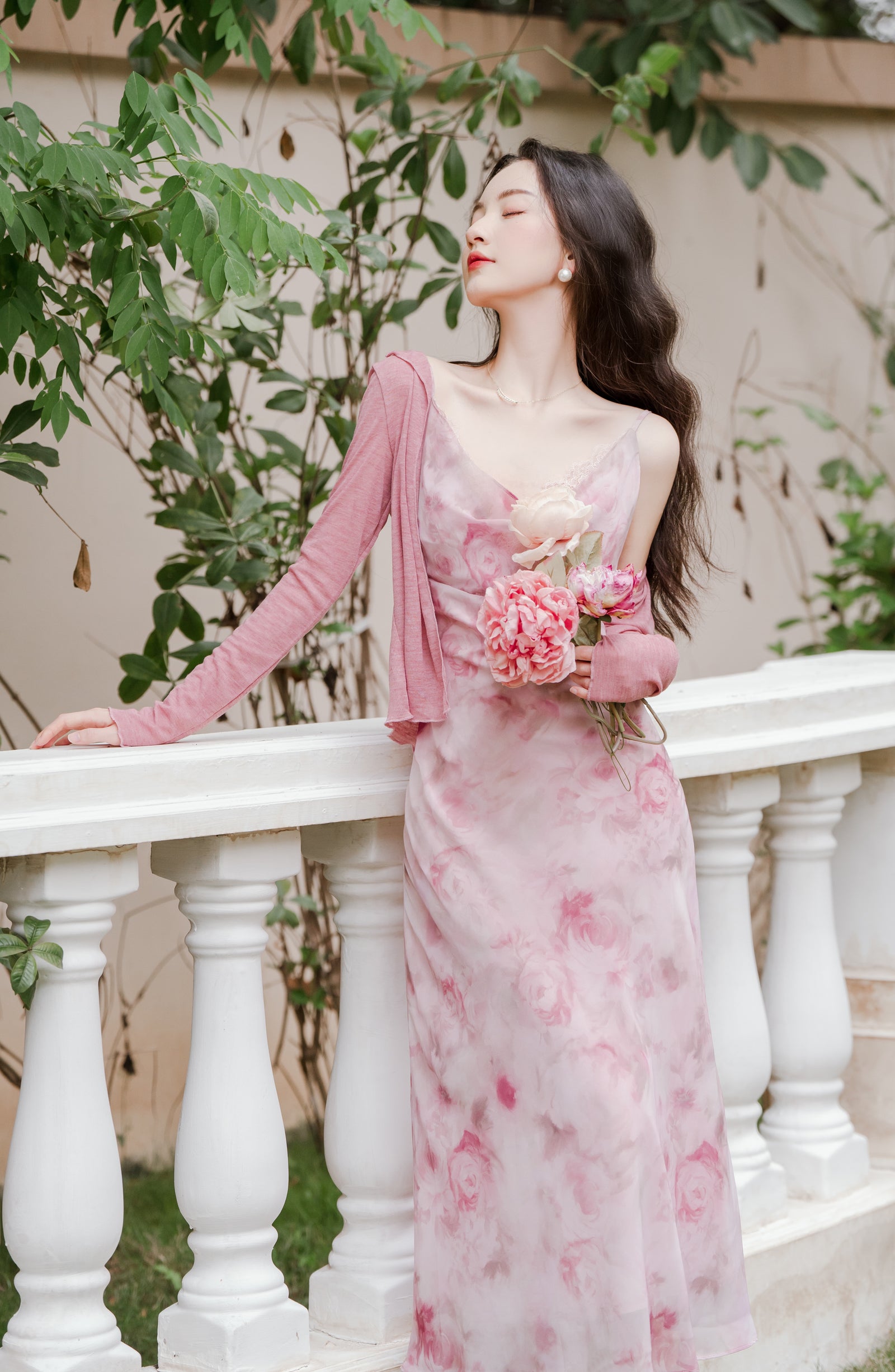 Elegant Pink Floral Mesh Maxi Dress - Masion Chérie