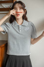 Chic Gray Knit Polo Collared Shirt - Masion Chérie