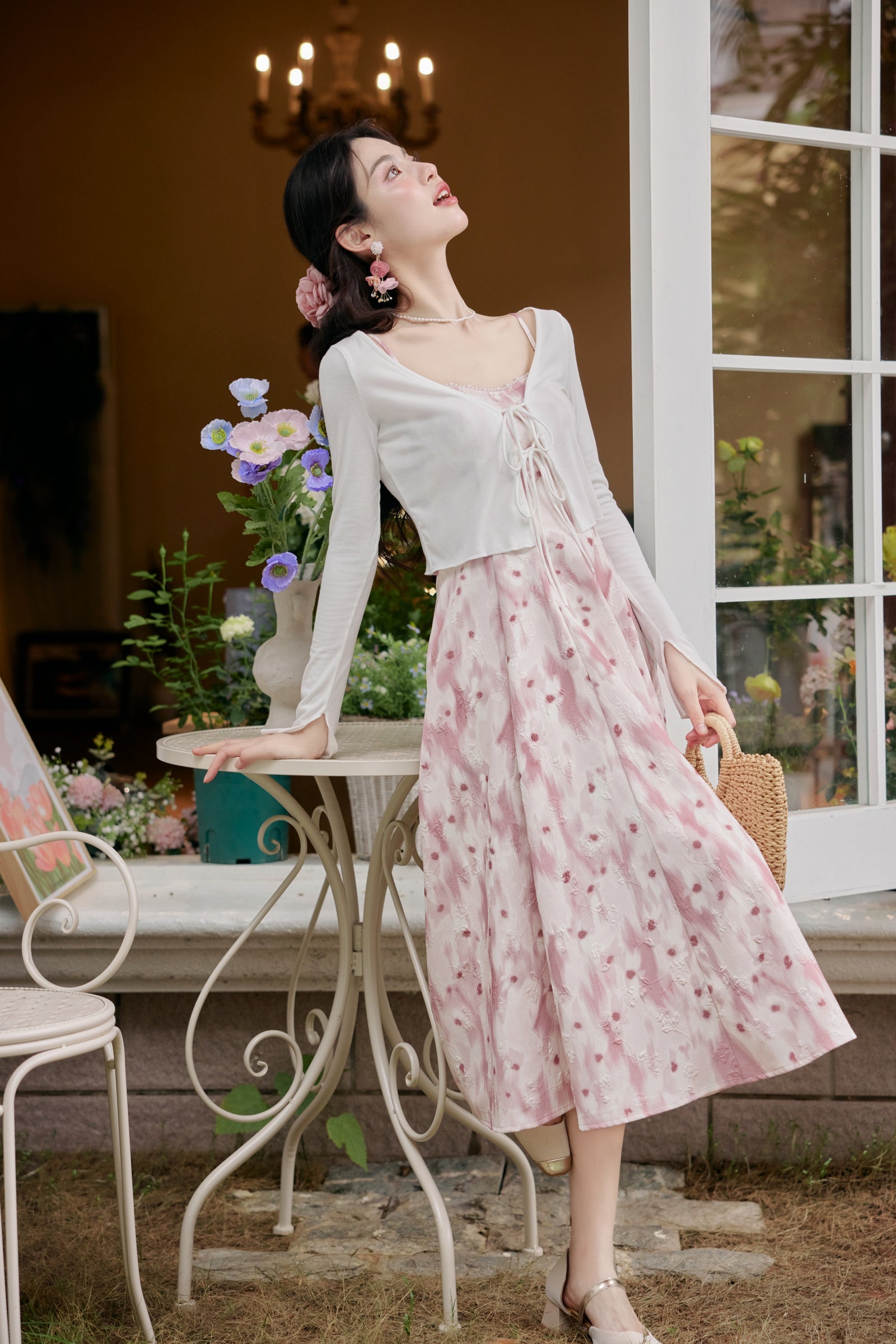 Blush Pink Floral Midi Dress - Masion Chérie