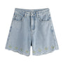 Floral Embroidered High-Waist Denim Shorts - Masion Chérie