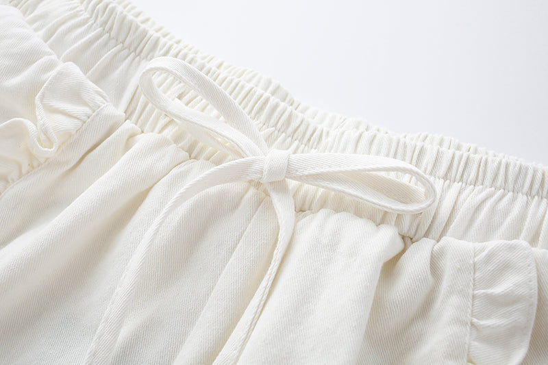 Ivory Ruffled Drawstring Shorts - Masion Chérie