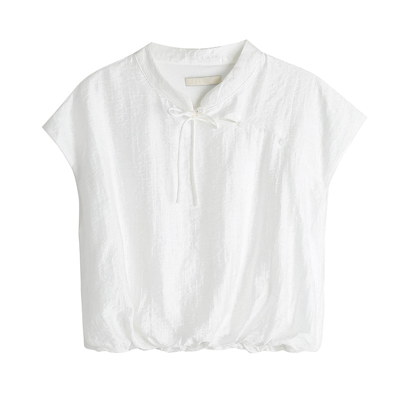 Retro Chinese Style Short Sleeve White Blouse - Masion Chérie