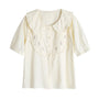 Charming Floral Embroidered Ruffle Collar Button-Down Blouse - Masion Chérie