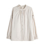 Loose-Fit Cotton-Linen Ruffled Collar Blouse