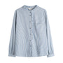 Delicate Striped Ruffle-Trim Button-Up Blouse