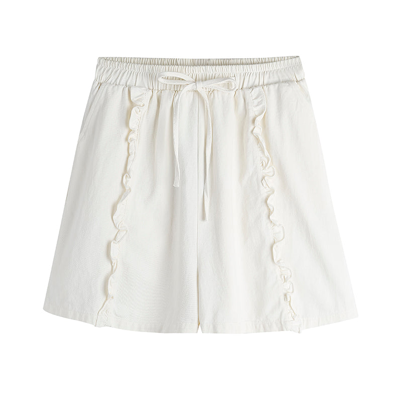 Ivory Ruffled Drawstring Shorts - Masion Chérie