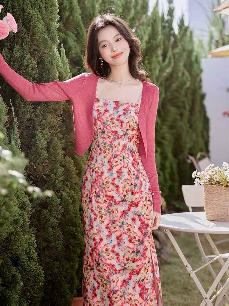 Romantic Floral Print Spaghetti Strap Midi Dress - Masion Chérie