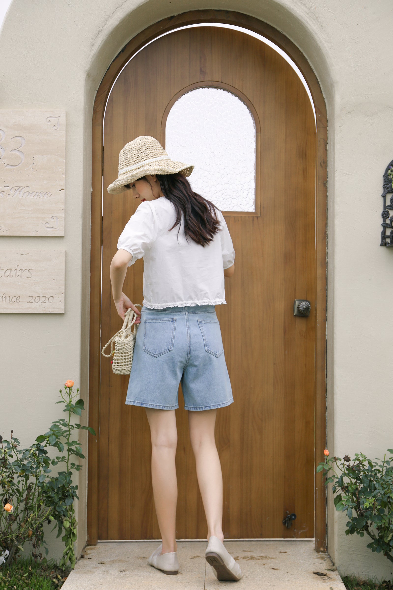 Floral Embroidered High-Waisted Denim Shorts - Masion Chérie