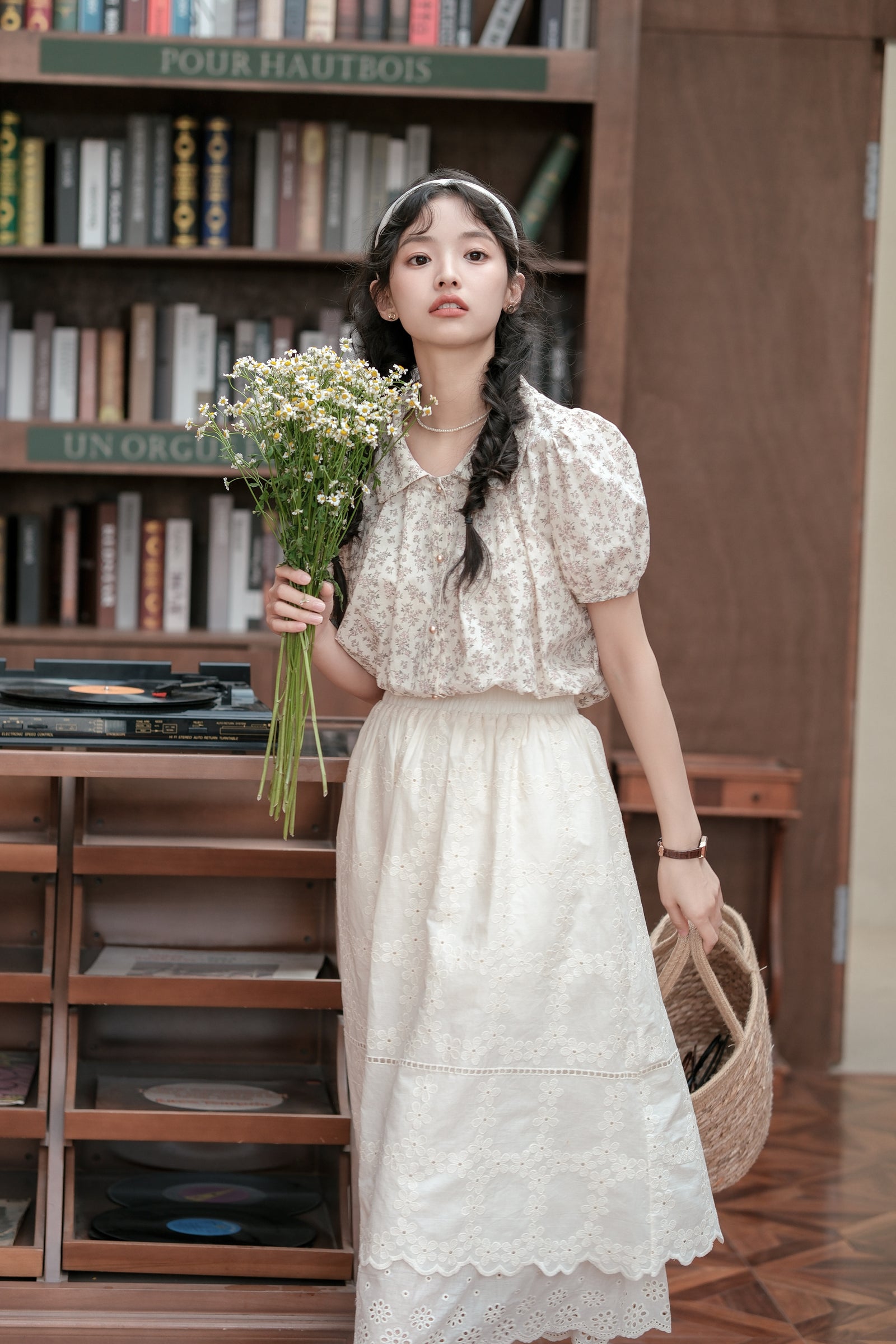 Ivory Embroidered Eyelet A-Line Midi Skirt - Masion Chérie