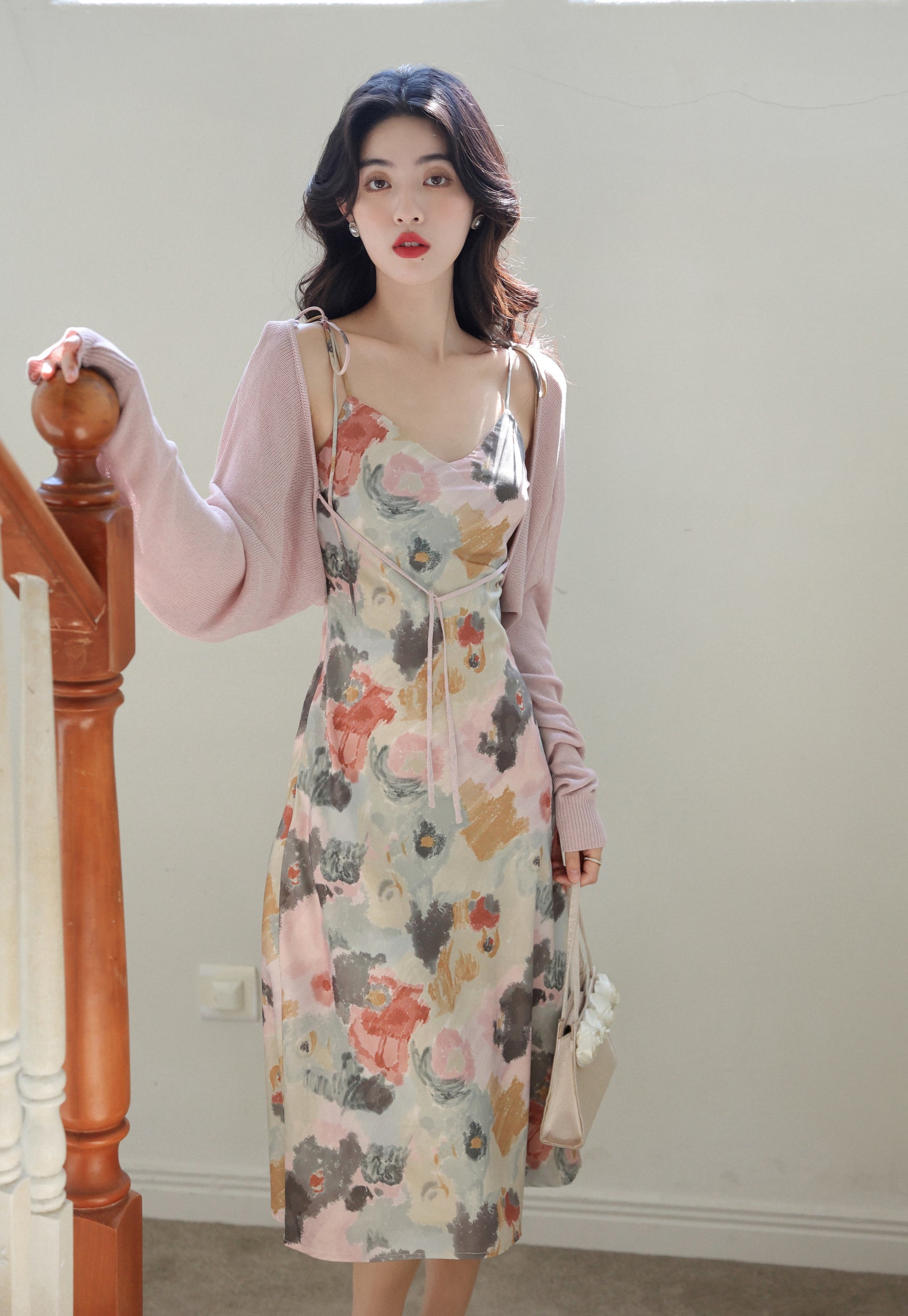 Floral V-Neck Spaghetti Strap Midi Dress - Masion Chérie