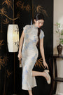 Vintage Floral Embroidered Light Blue Cheongsam Dress