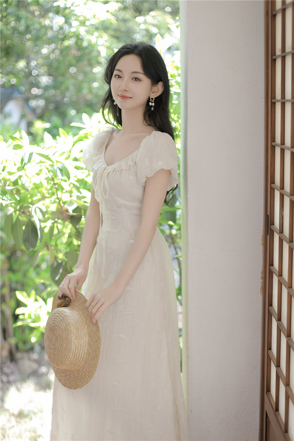 Whimsical Ivory Puff Sleeve Lace Maxi Dress - Masion Chérie 