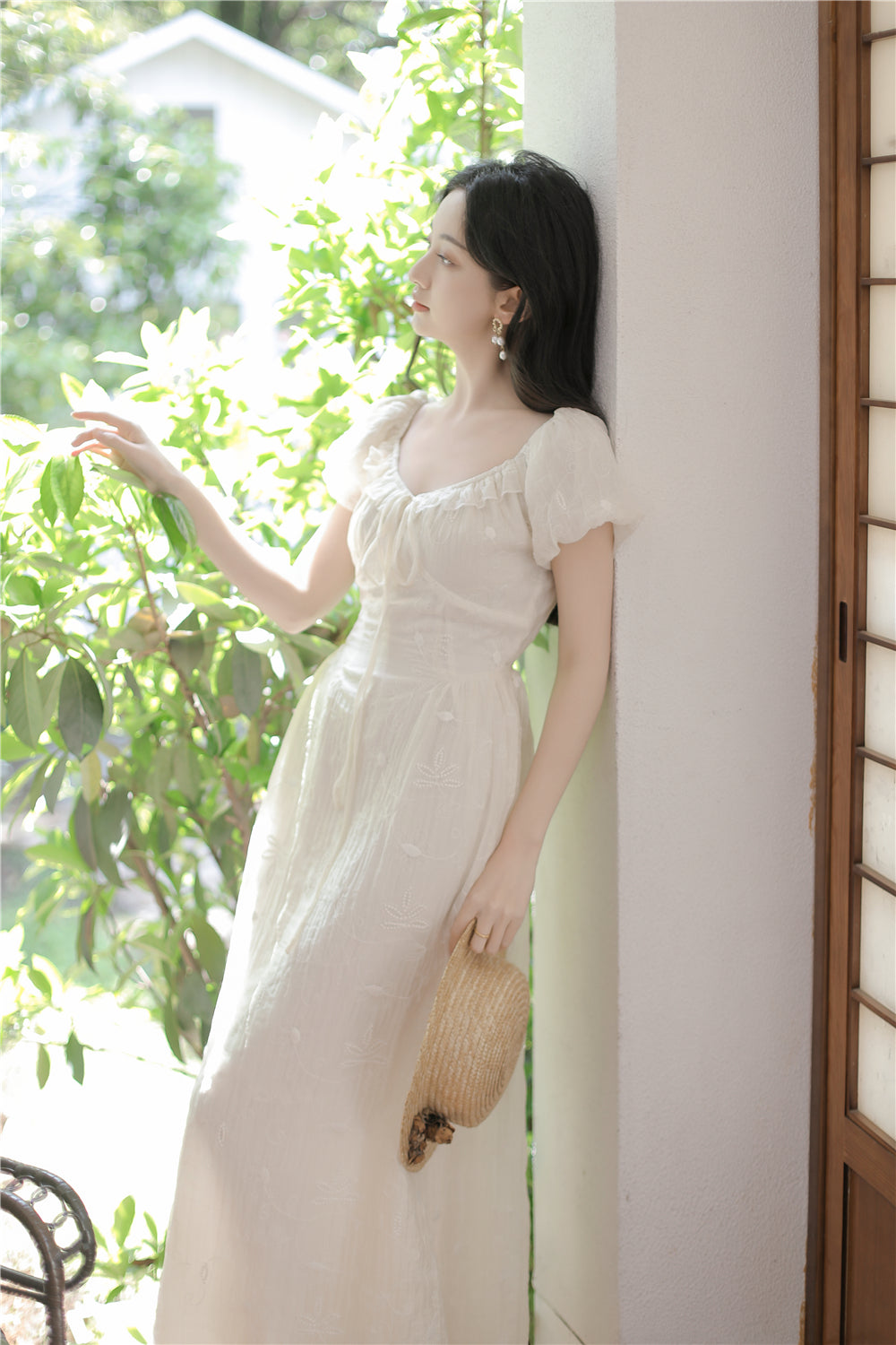 Whimsical Ivory Puff Sleeve Lace Maxi Dress - Masion Chérie 