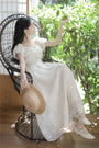 Whimsical Ivory Puff Sleeve Lace Maxi Dress - Masion Chérie 