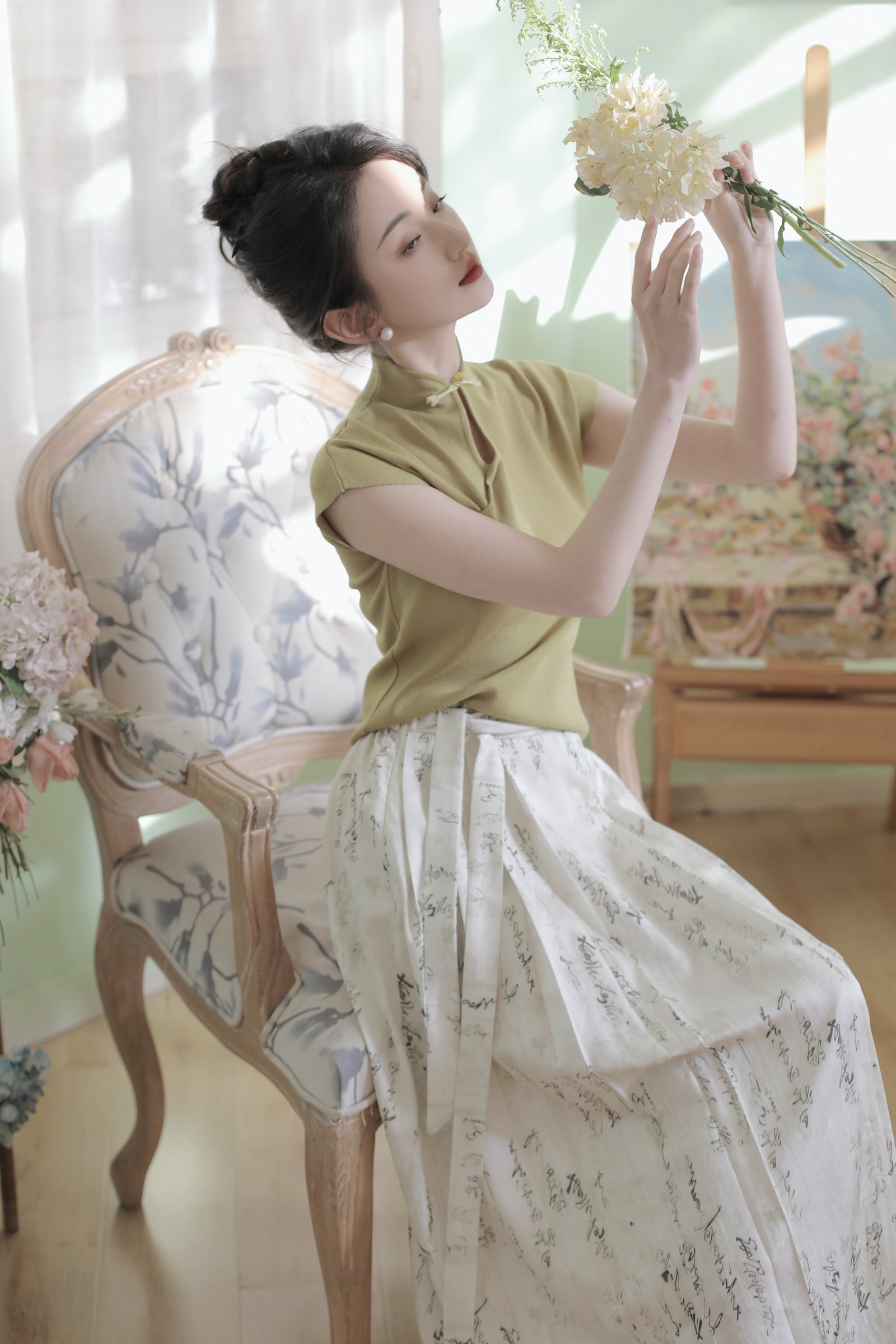 Retro Modified Cheongsam Knit Top + Mamian Skirt Set - Masion Chérie