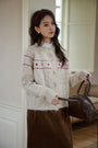 Embroidered Cable-Knit Button-Up Cardigan