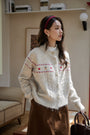 Embroidered Cable-Knit Button-Up Cardigan