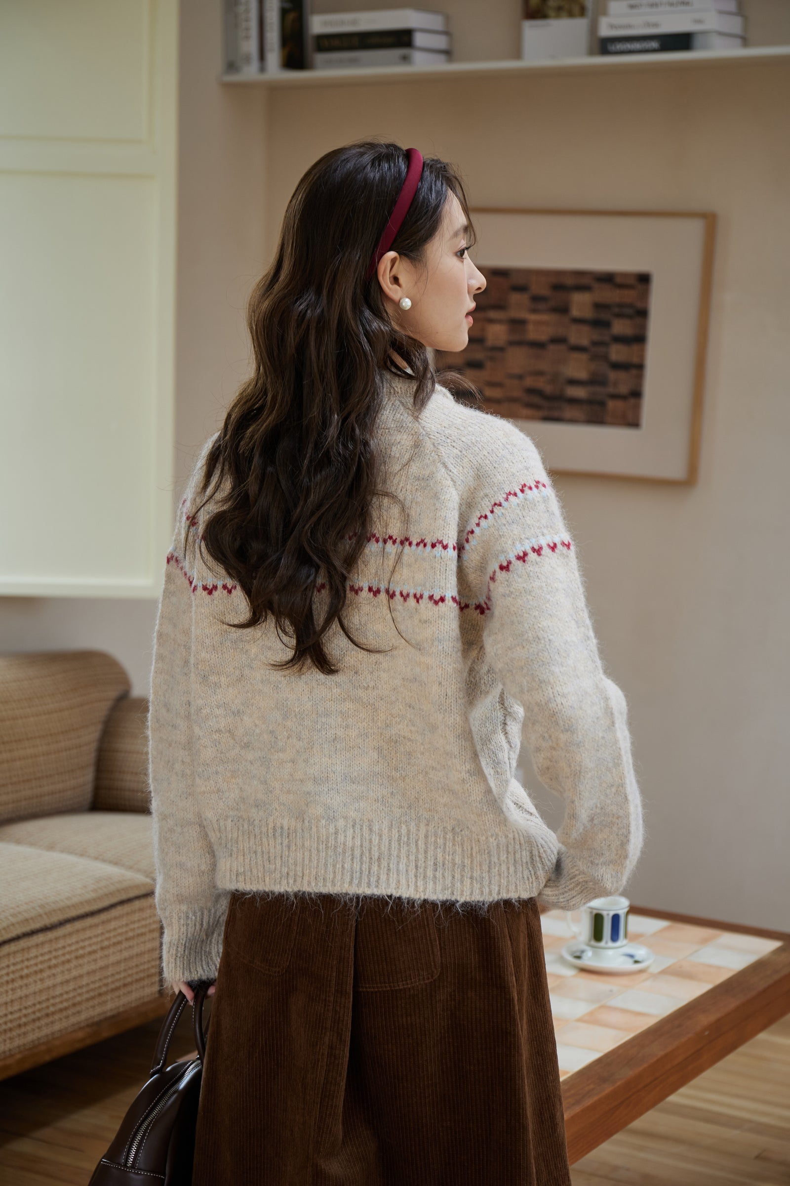 Embroidered Cable-Knit Button-Up Cardigan