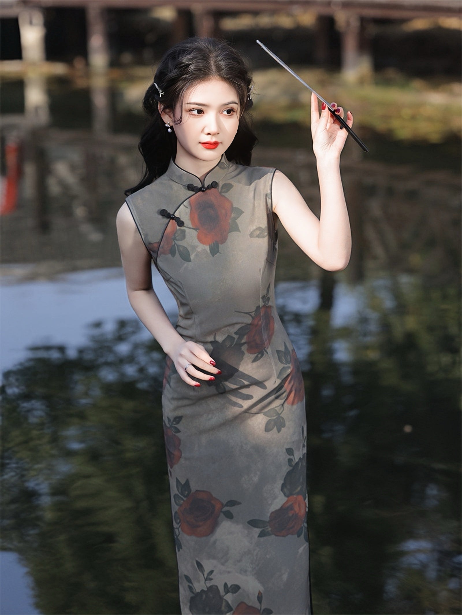 Vintage Floral Print Sleeveless Cheongsam Dress - Masion Chérie