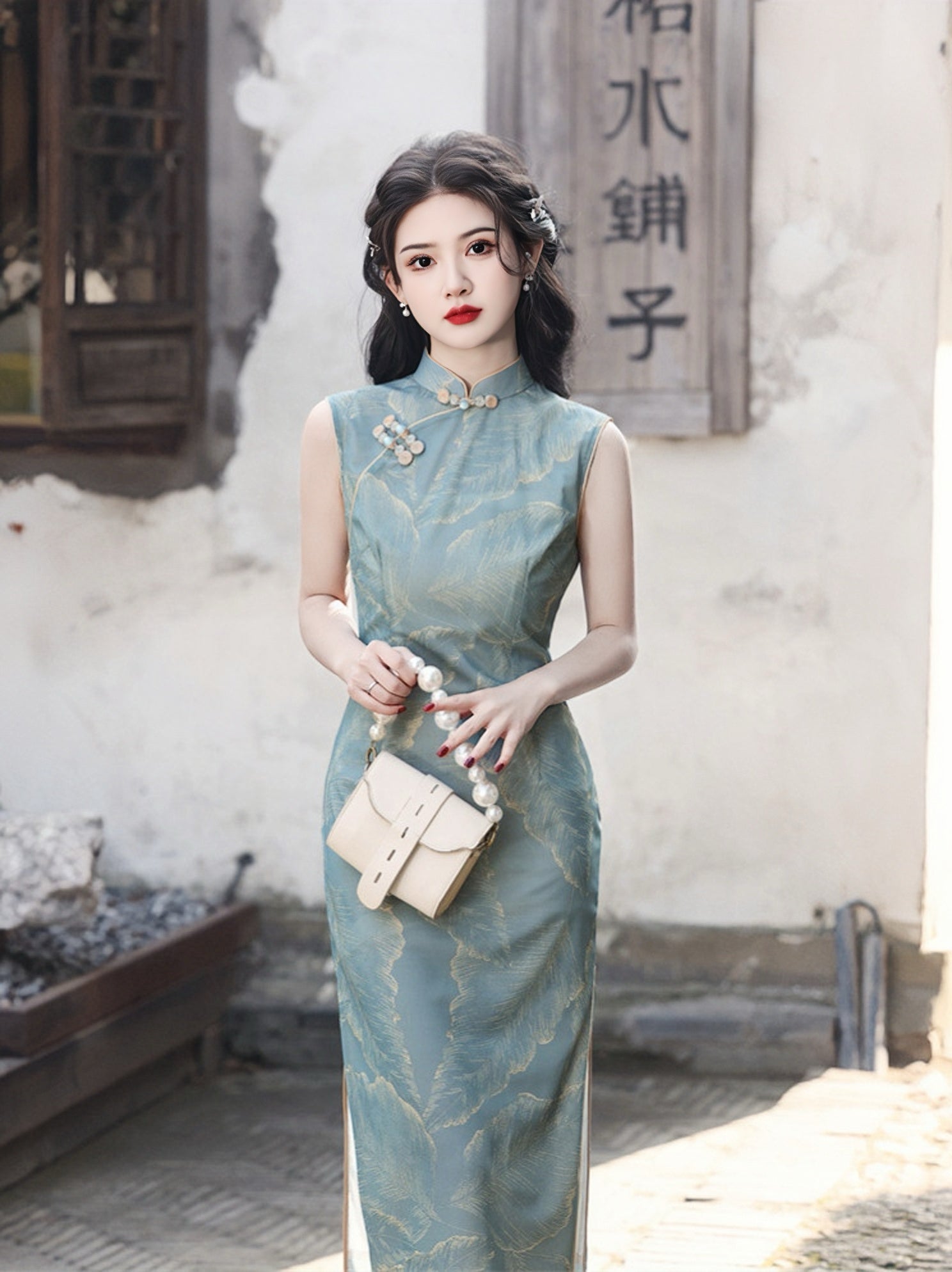 Vintage Floral Print Sleeveless Cheongsam Dress - Masion Chérie