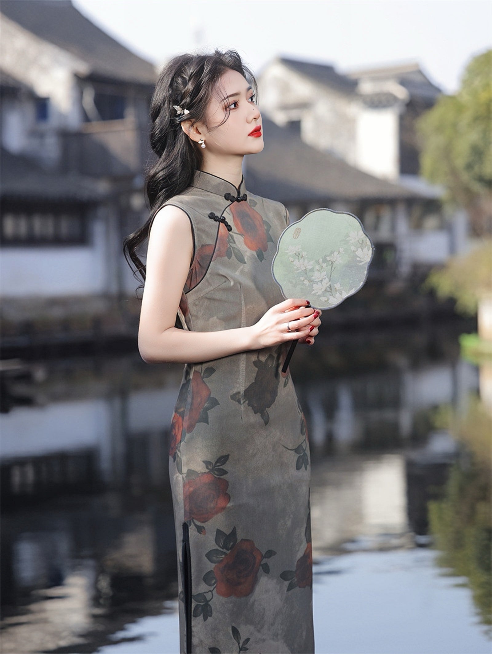 Vintage Floral Print Sleeveless Cheongsam Dress - Masion Chérie