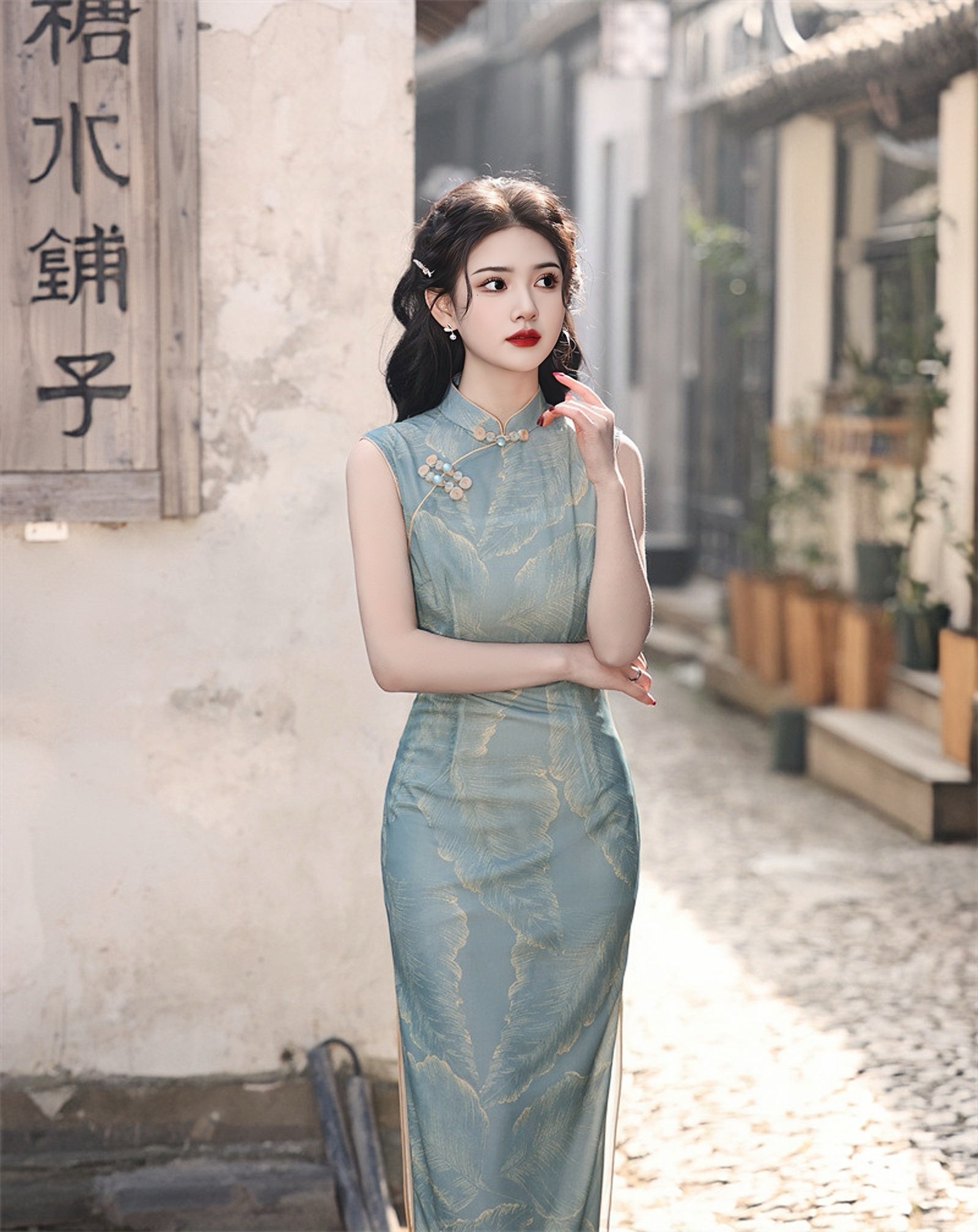 Vintage Floral Print Sleeveless Cheongsam Dress - Masion Chérie