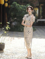 Vintage Embroidered Floral Cream Silk Cheongsam Dress - Masion Chérie