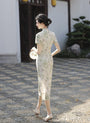 Vintage Embroidered Floral Cream Silk Cheongsam Dress - Masion Chérie