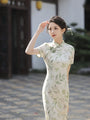 Vintage Embroidered Floral Cream Silk Cheongsam Dress - Masion Chérie