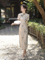 Vintage Embroidered Floral Cream Silk Cheongsam Dress - Masion Chérie