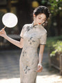 Vintage Embroidered Floral Cream Silk Cheongsam Dress - Masion Chérie