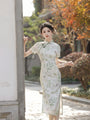 Vintage Embroidered Floral Cream Silk Cheongsam Dress - Masion Chérie