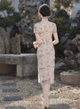 Vintage Watercolor Floral Cream Cheongsam Dress - Masion Chérie